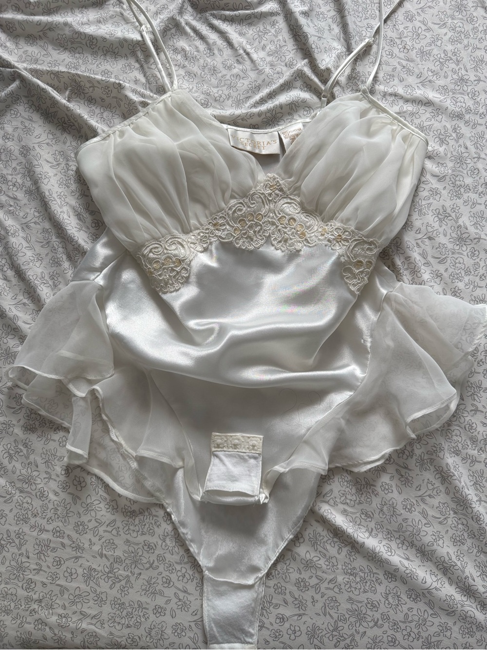 Victoria's Secret White Satin & Sheer Lace Chemise Bodysuit